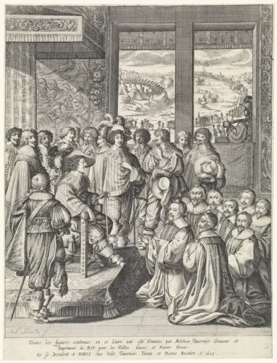 Lodewijk XIII ontvangt een delegatie van kooplieden uit Parijs na zijn terugkeer uit Rochelle, 1629