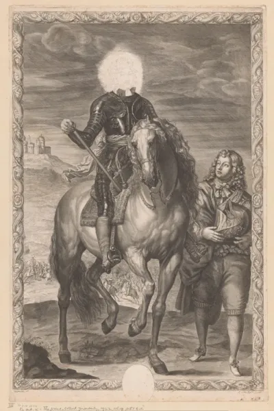 Lodewijk XIV van Frankrijk in een harnas op een paard