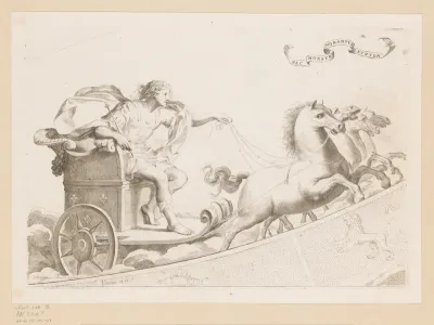 Lodewijk XIV van Frankrijk in een strijdwagen rijdend door de dierenriem