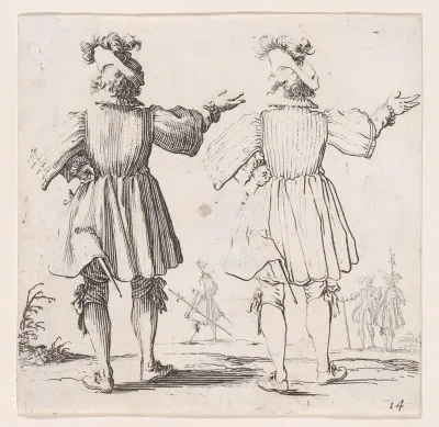 L'Officier a la Collerette Vu de Dos (The Officer with the Hackle Seen from Behind), plate 14 from "Varie Figure" (Various Figures)