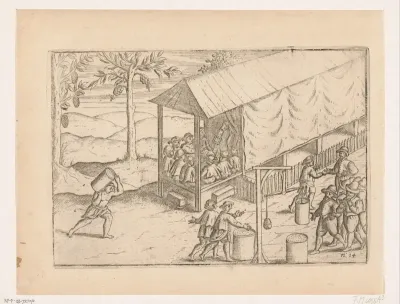 Logement van  Van Warwyck en Van Heemskerck op Bandaneira, 1599