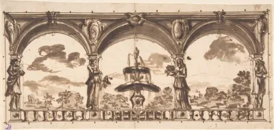 Loggia with Caryatids before a Fountain and Landscape