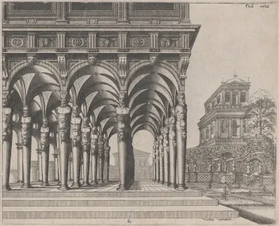 Loggia with Satyr Terms and a Garden