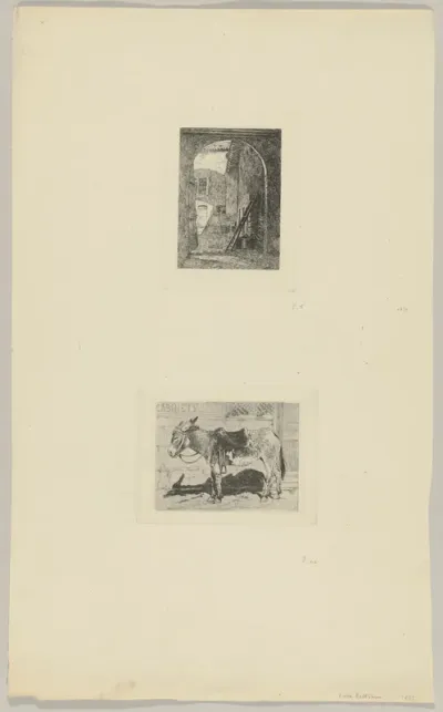 Lombard Farmhouse (above); Saddled Donkey Standing in Front of a Shop (below)
