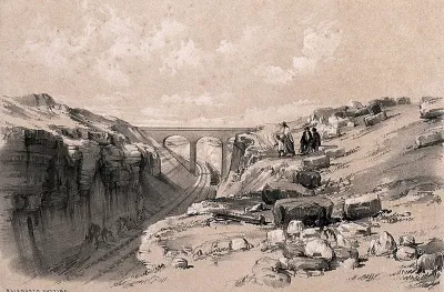 London and Birmingham Railway: the railway track cut through rock at Blisworth, Northamptonshire, with a viaduct built to cross it