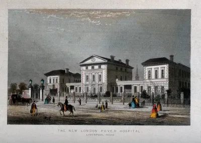 London Fever Hospital, Liverpool Road, Islington: viewed from the south