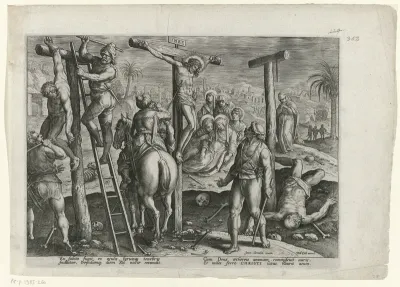 Longinus steekt Christus met zijn lans