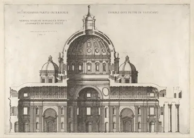 Longitudinal Section Showing the Interior of Saint Peter's Basilica as Conceived by Michelangelo (published in 1569), from "Speculum Romanae Magnificentiae"