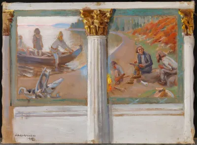 Lönnrot and Rune Singers, Sketch Paintings on the Walls of the University of Helsinki Festival Hall
