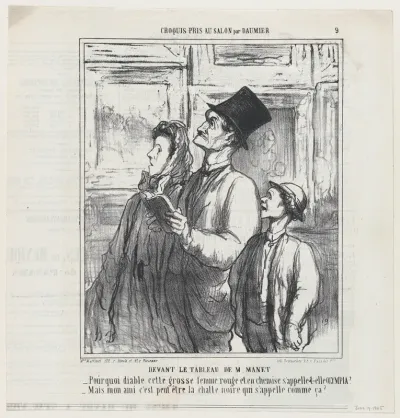 Looking at a Manet painting, from 'Sketches from the Salon,' published in Le Charivari, June 19, 1865