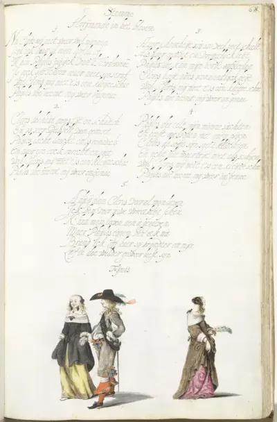Lopende heer en dame en afgewende dame
