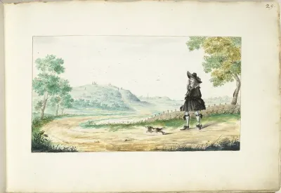 Lopende heer op een landweg