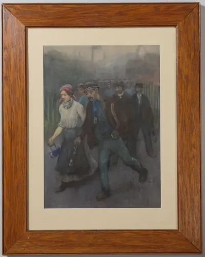 Lopende mijnwerkers met mijnwerkersvrouw