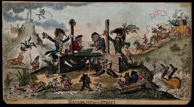 Lord Cochrane and Captain de Beranger, collaborators in a fraudulent manipulation of the Stock Exchange, playing dice while in the stocks