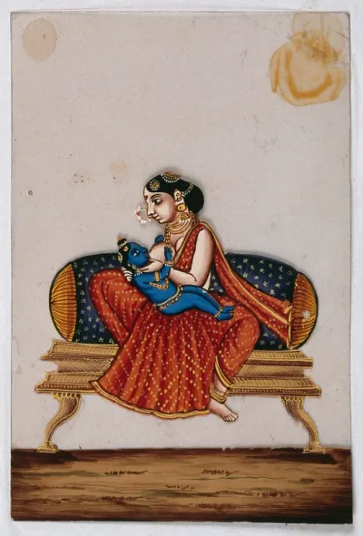 Lord Krishna as a baby drinking milk from his foster mother