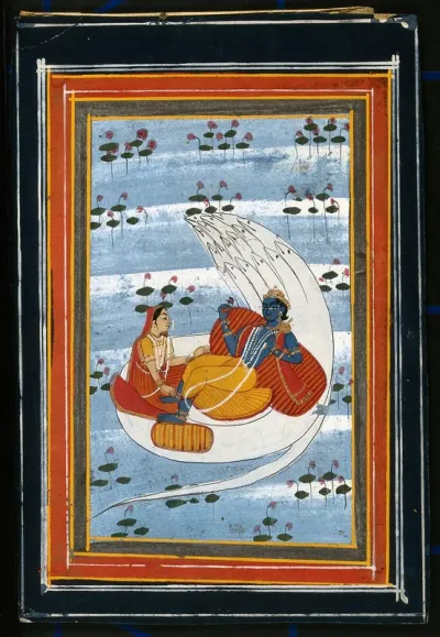 Lord Vishnu lying on the coils of the serpent, Anantha with his consort, lakshmi