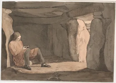 Lorents Frölich siddende i en jættestue