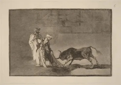 Los Moros hacen otro capeo en plaza con su albornoz (The Moors Make a Different Play in the Ring Calling the Bull with Their Burnous)