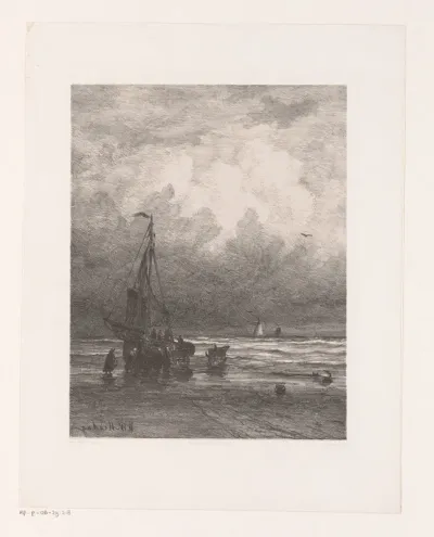 Lossen van een boot op het strand