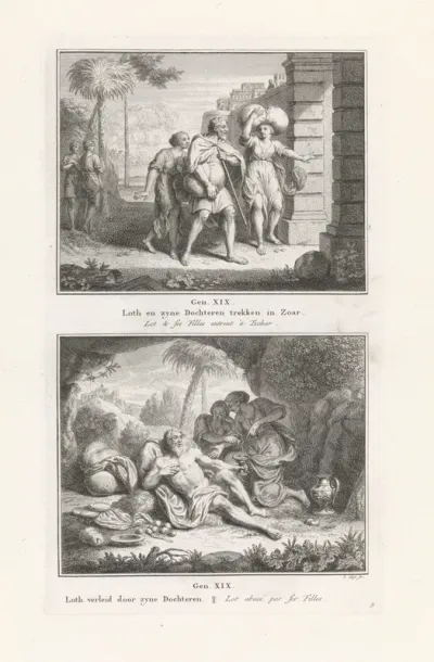 Lot en zijn dochters arriveren in Zoar / Lot en zijn dochters