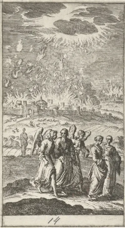 Lot en zijn dochters verlaten het brandende Sodom