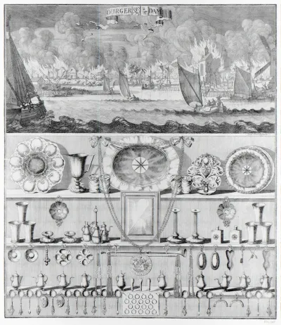 Loterijprent ten bate van Durgerdam na de grote brand van 1687