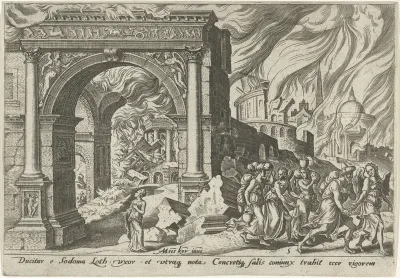 Loth en zijn familie verlaten de stad Sodom