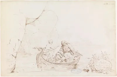 Louhi Rescues Väinämöinen ; Original drawing for "Kalewala, Finsk National-dikt, framställd i teckningar af R.W.Ekman"