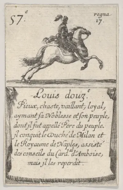 Louis douz.-e / Pieux, chaste..., from "Game of the Kings of France" (Jeu des Rois de France)
