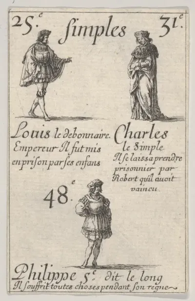Louis le debonnaire... Charles le Simple, from "Game of the Kings of France" (Jeu des Rois de France)