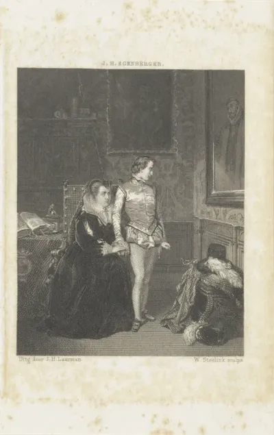 Louise de Colligny met Frederik Hendrik bij het portret van Willem I
