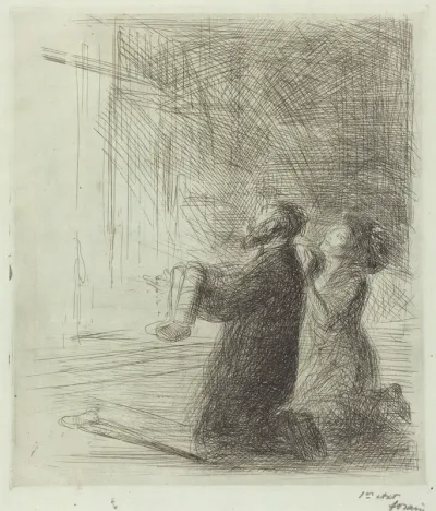 Lourdes, l'imploration devant la Grotte (4e planche) (Lourdes, Imploring before the Grotto) (fourth plate)