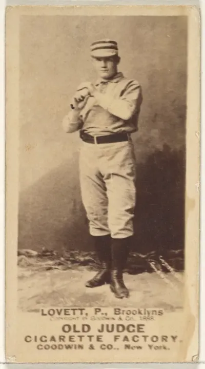 Lovett, Pitcher, Brooklyn Bridegrooms, from the Old Judge series (N172) for Old Judge Cigarettes