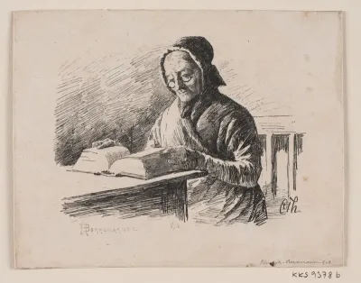 Læsende gammel kone