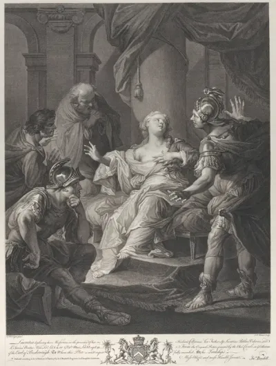Lucretia deploring her misfortune to her husband Collatinus, her father, Publius Valerius, and Junius Brutus
