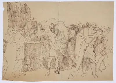 Lucretia's Dead Body is Carried by her Husband, Led by her Mourning Father