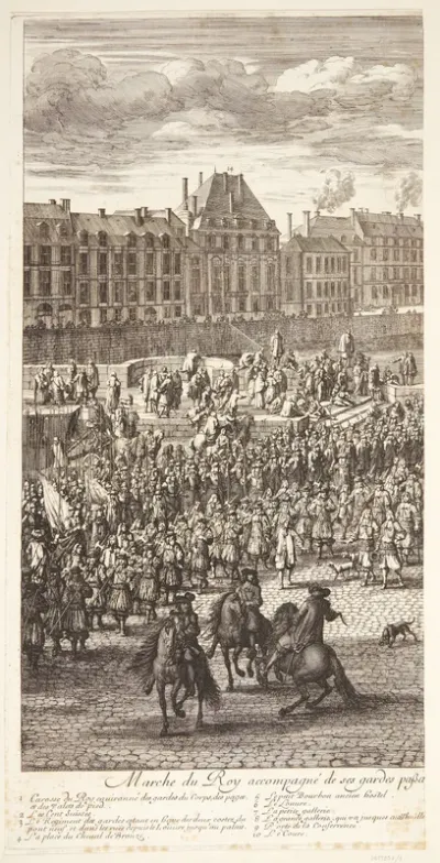 Ludvig XIV i procession over Pont Neuf (venstre del)