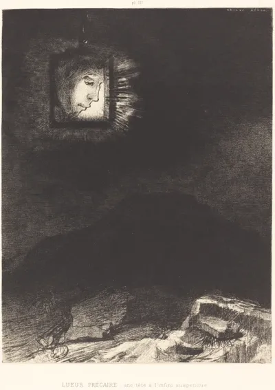 Lueur precaire, une tete a l'infini suspendue(Precarious glimmering, a head suspended