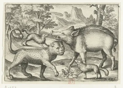 Luipaard, wild zwijn en twee honden
