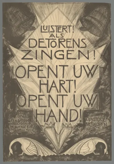 Luistert ! Als de torens zingen ! Opent uw hart ! Opent uw hand ! Fonds ten bate der noodlijdende beeldende kunstenaars en musici. Kunstgroep Bilthoven