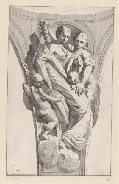 Lunet met Caritas en een vrouwelijke personificatie met fasces