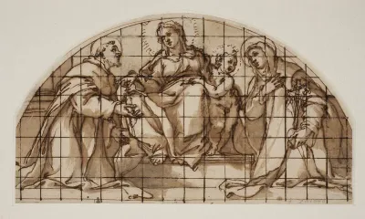 Lunette med Madonna og barn samt Sankt Frans af Assisi og Katarina af Sienna
