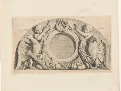 Lunette met putti, fasces en adelaars in de Burgerzaal van het Stadhuis op de Dam