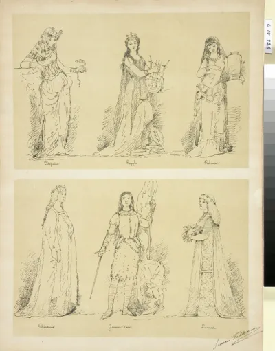 Luonnokset kahteen historialliseen kuvaelmaan, Suomen Taiteilijaseuran juhlassa 2.4.1883: Cléopatra, Sappho, Rebecca, Béatrice, Jeanne d´arc ja Laura