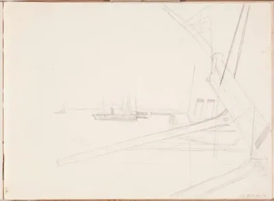 luonnos maalaukseen Kööpenhaminan ankkuripaikalta, 1889-1890, lyijykynä