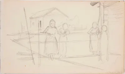 Luonnos maalaukseen Lapsia veräjällä 1884