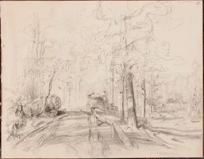 Luonnos maalaukseen Maantie Hämeessä (Helteinen kesäpäivä) 1860