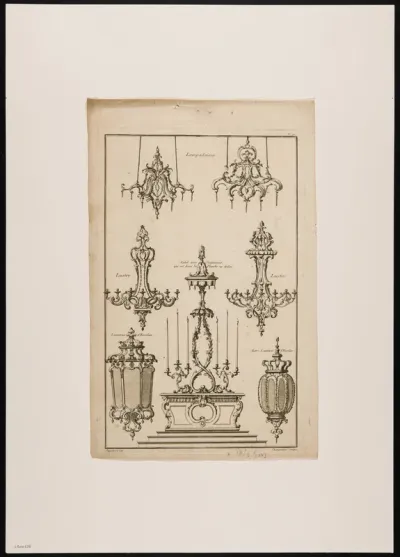 Lusters, lanterns and candelabra in wrought iron