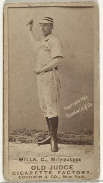 Lynn Mills, Catcher, Milwaukee, from the Old Judge series (N172) for Old Judge Cigarettes