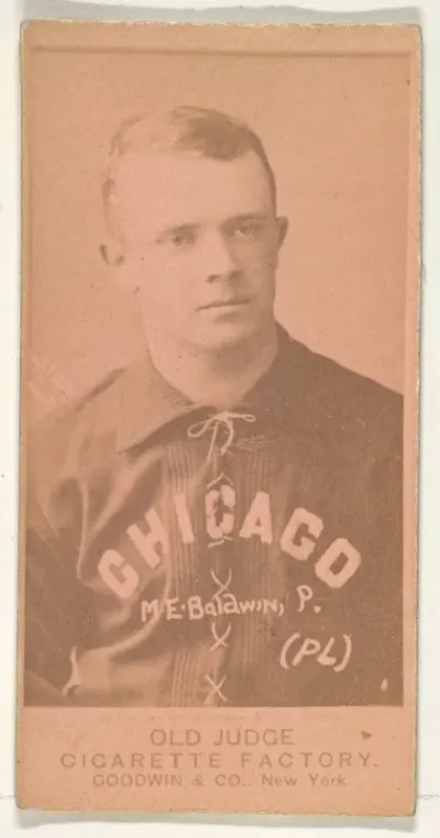 M.E. Baldwin, Pitcher, Chicago, from the Old Judge series (N172) for Old Judge Cigarettes